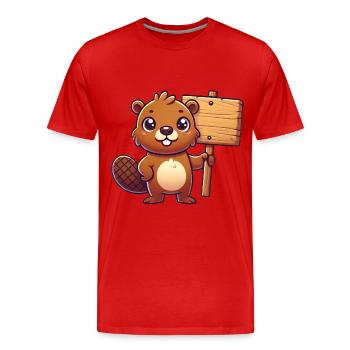Adorable Beaver with Blank Sign Design - Men's Premium Organic T-Shirt - red - Front - Damien (186cm)