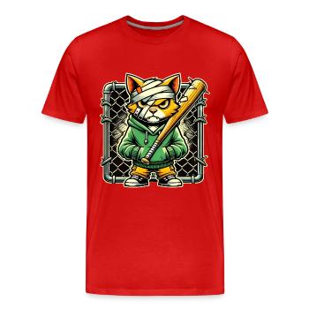 Chat féroce avec chauve-souris Conception graphique - T-shirt bio Premium Homme - rouge - Devant - Damien (186cm)