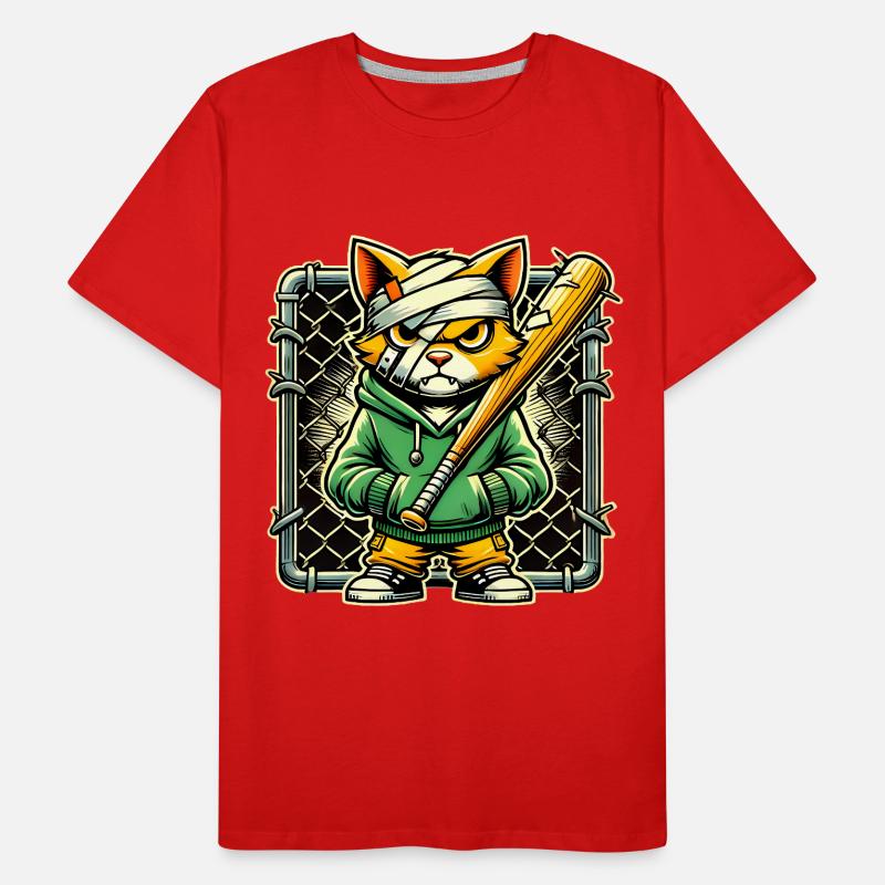 Chat féroce avec chauve-souris Conception graphique T-shirt bio Premium Homme