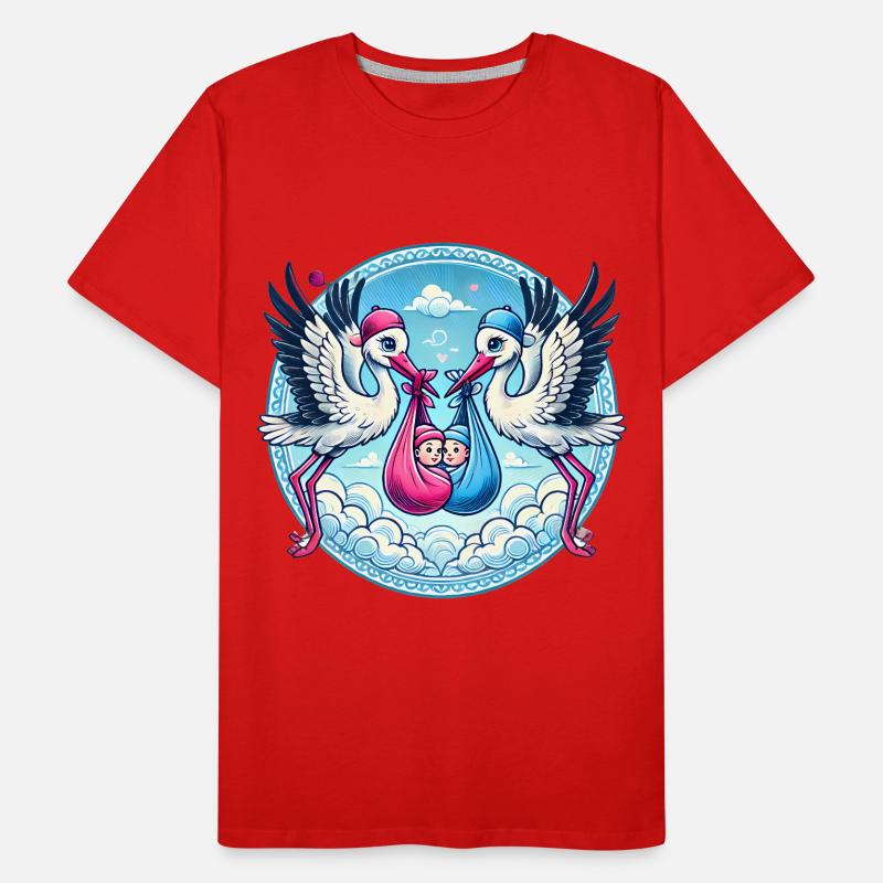 Rosa oder Blauer Storch Baby Bundle Design Männer Premium Bio T-Shirt