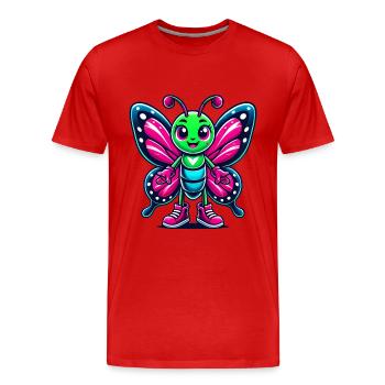 Colorful Cartoon Butterfly Character - Men's Premium Organic T-Shirt - red - Front - Damien (186cm)