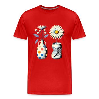 Vintage-Gänseblümchen in skurrilen Vasen - Männer Premium Bio T-Shirt - Rot - Vorne - Damien (186cm)