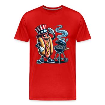 Smokin Hot BBQ Retro Hot Dog Design - Männer Premium Bio T-Shirt - Rot - Vorne - Damien (186cm)