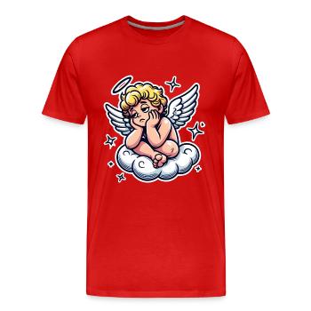 Lustiger Cherub auf Wolke Pop Art Design - Männer Premium Bio T-Shirt - Rot - Vorne - Damien (186cm)