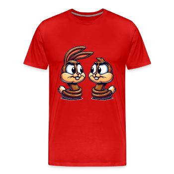 Dessin animé de conversation de lapin drôle - T-shirt bio Premium Homme - rouge - Devant - Damien (186cm)