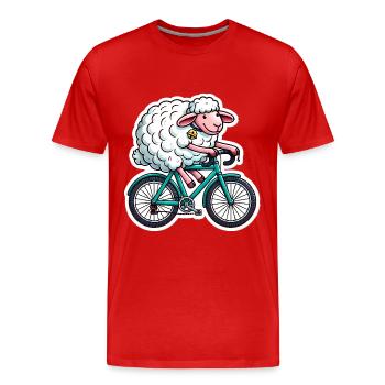 Happy Sheep Riding Bike Cartoon - Men's Premium Organic T-Shirt - red - Front - Damien (186cm)