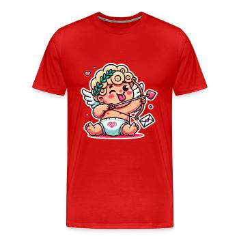 Funny Cartoon Cupid with Bow Arrow - Men's Premium Organic T-Shirt - red - Front - Damien (186cm)