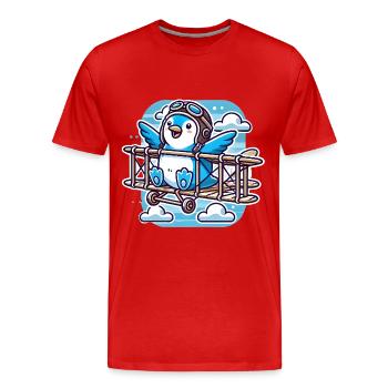 Funny Flying Penguin Believe Soar - Men's Premium Organic T-Shirt - red - Front - Damien (186cm)