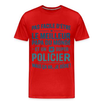 Super Papa Policier cadeau fête des pères Noël - T-shirt bio Premium Homme - rouge - Devant - Damien (186cm)