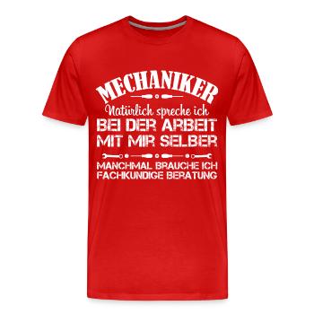 Mechaniker: Ich brauche fachkundige Beratung - Männer Premium Bio T-Shirt - Rot - Vorne - Damien (186cm)