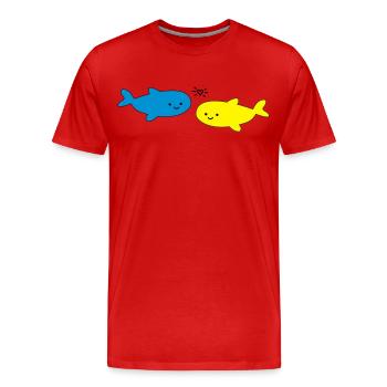 Fröhliche Fische Blau Gelb - Männer Premium Bio T-Shirt - Rot - Vorne - Damien (186cm)