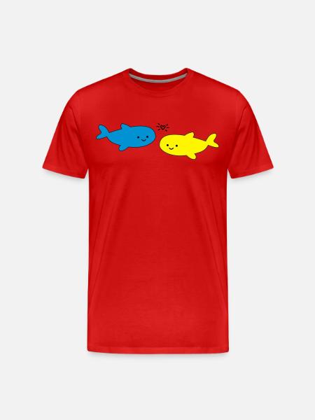 Fröhliche Fische Blau Gelb - Männer Premium Bio T-Shirt - Rot