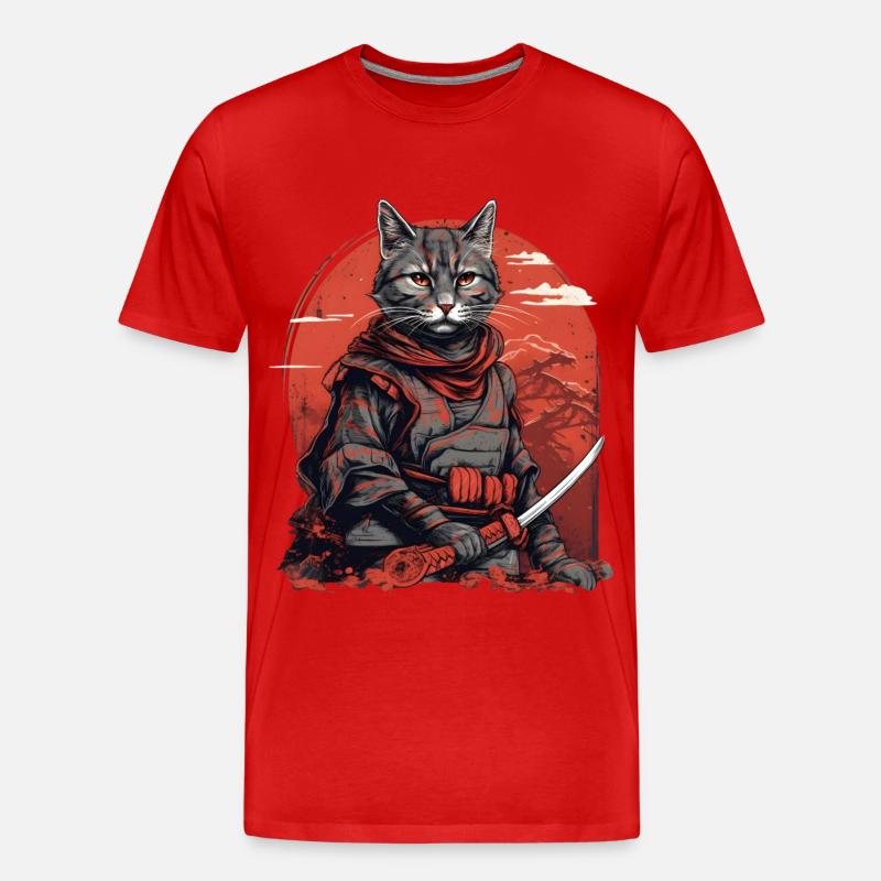 Samurai Katze Japan - Männer Premium Bio T-Shirt - Rot