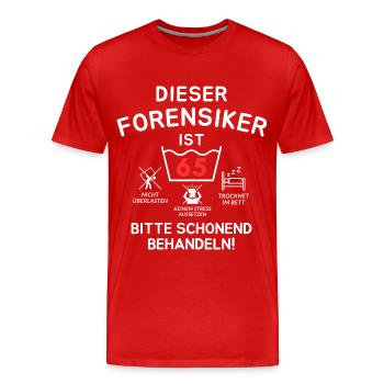 Dieser Forensiker ist 65. Schonend behandeln - Männer Premium Bio T-Shirt - Rot - Vorne - Damien (186cm)