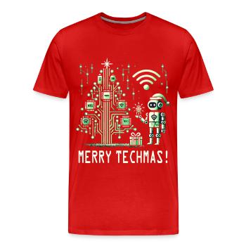 Fröhliche Techmas - Roboter und Schaltkreis-Weihna - Männer Premium Bio T-Shirt - Rot - Vorne - Damien (186cm)