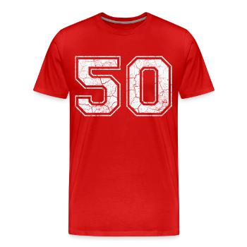 50 dans blanc in Used Look - T-shirt bio Premium Homme - rouge - Devant - Damien (186cm)