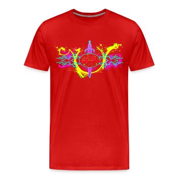 L.Gor Dolch Farbklecks - Männer Premium Bio T-Shirt - Rot - Vorne - Damien (186cm)