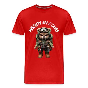 Mission en C'OURS - T-shirt bio Premium Homme - rouge - Devant - Damien (186cm)
