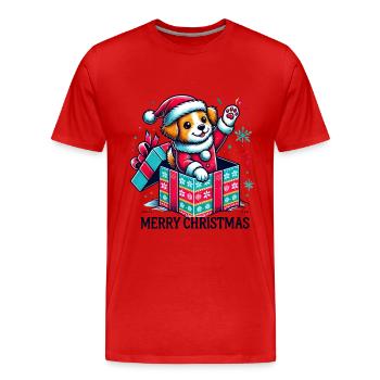 Dog Merry Christmas High Five 2 - Men's Premium Organic T-Shirt - red - Front - Damien (186cm)