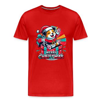 Hund Merry Christmas High Five 1 - Männer Premium Bio T-Shirt - Rot - Vorne - Damien (186cm)