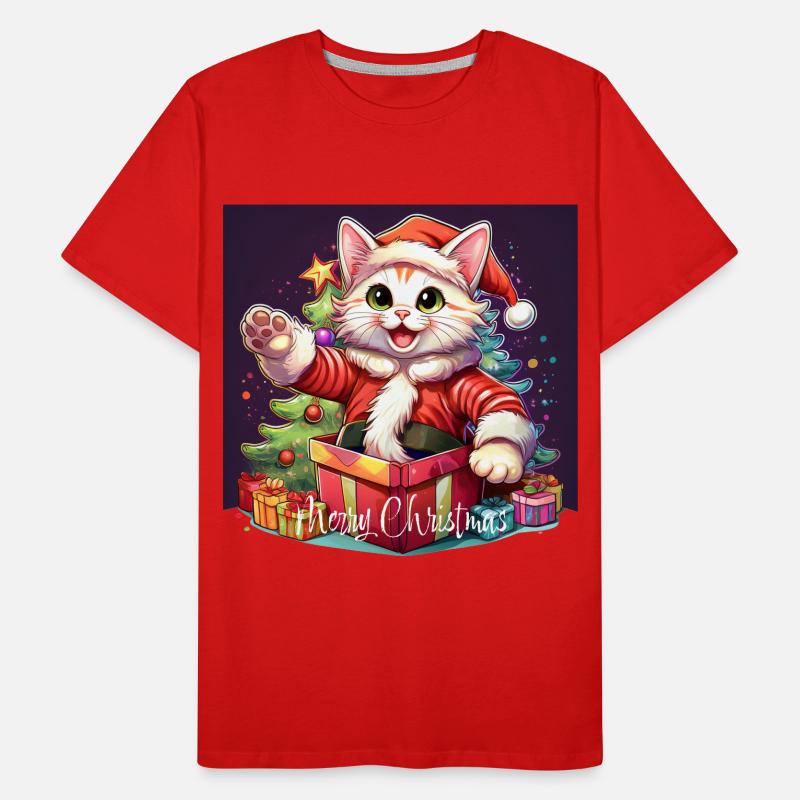 Chat Joyeux Noël High Five 5 2 T-shirt bio Premium Homme