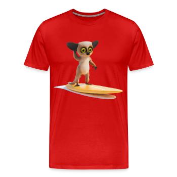 Surfboard wearing tarsier - Men's Premium Organic T-Shirt - red - Front - Damien (186cm)