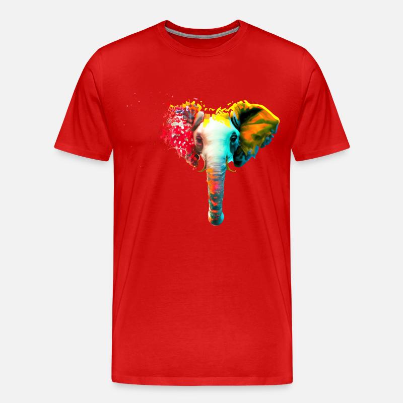 Elefantenkopf mit Farbexplosion - Männer Premium Bio T-Shirt - Rot