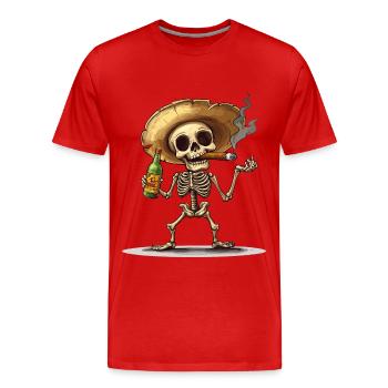 Squelette Crâne Crâne Cigare Liqueur - T-shirt bio Premium Homme - rouge - Devant - Damien (186cm)