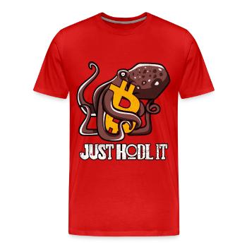 BITCOIN Octopus Kraken - JUST HODL IT - T-shirt bio Premium Homme - rouge - Devant - Damien (186cm)