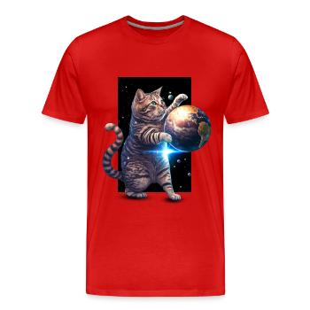 Space Cat Vintage - Men's Premium Organic T-Shirt - red - Front - Damien (186cm)