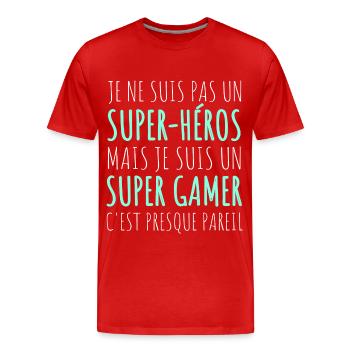 Super gamer humour gaming cadeau geek jeux vidéo - T-shirt bio Premium Homme - rouge - Devant - Damien (186cm)