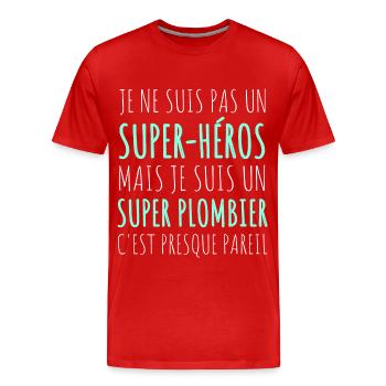 Plombier super héros humour cadeau pour plombier - T-shirt bio Premium Homme - rouge - Devant - Damien (186cm)