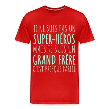 Grand frère super héros humour frère cadeau - T-shirt bio Premium Homme - rouge - Devant - Damien (186cm)