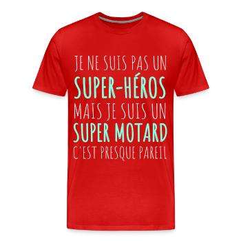 Motard super héros humour moto cadeau - T-shirt bio Premium Homme - rouge - Devant - Damien (186cm)