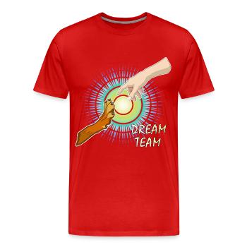 Hundepfote Menschenarm Dream Team - Männer Premium Bio T-Shirt - Rot - Vorne - Damien (186cm)