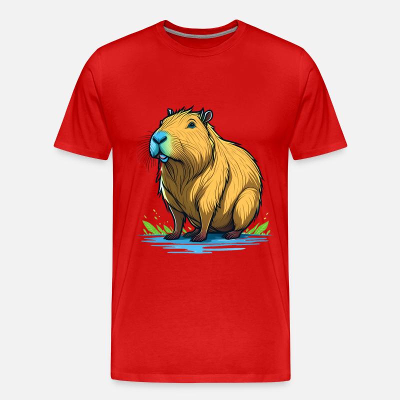 Capybara oder Wasserschwein - Männer Premium Bio T-Shirt - Rot
