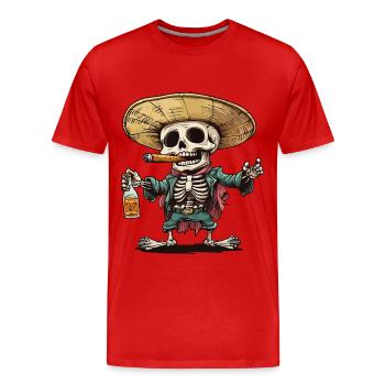Squelette Crâne Crâne Cigare Liqueur - T-shirt bio Premium Homme - rouge - Devant - Damien (186cm)