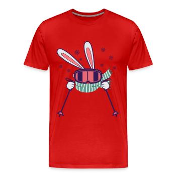 Lapin de ski avec bâtons de ski Lunettes de ski et écharpe - T-shirt bio Premium Homme - rouge - Devant - Damien (186cm)
