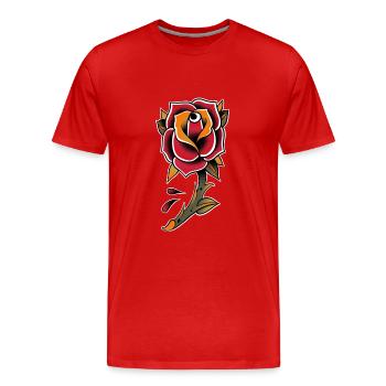 Fleur rose couleur style tattoo old-school trad. - T-shirt bio Premium Homme - rouge - Devant - Damien (186cm)