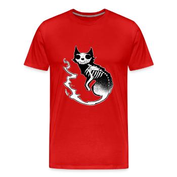Skull chat noir dark halloween dotwork art - T-shirt bio Premium Homme - rouge - Devant - Damien (186cm)
