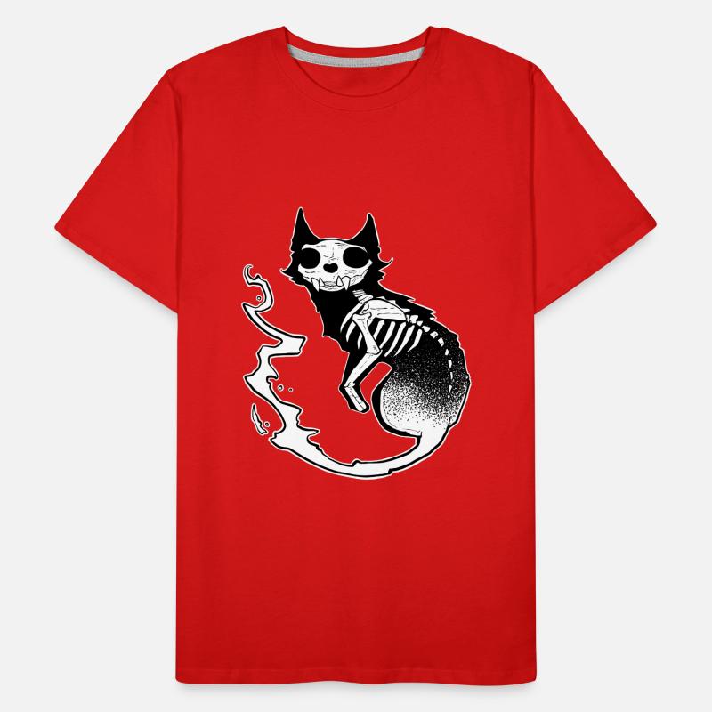 Skull black cat dark halloween dotwork art Men's Premium Organic T-Shirt