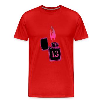 Feuerzeug Nummer 13 pink - Männer Premium Bio T-Shirt - Rot - Vorne - Damien (186cm)