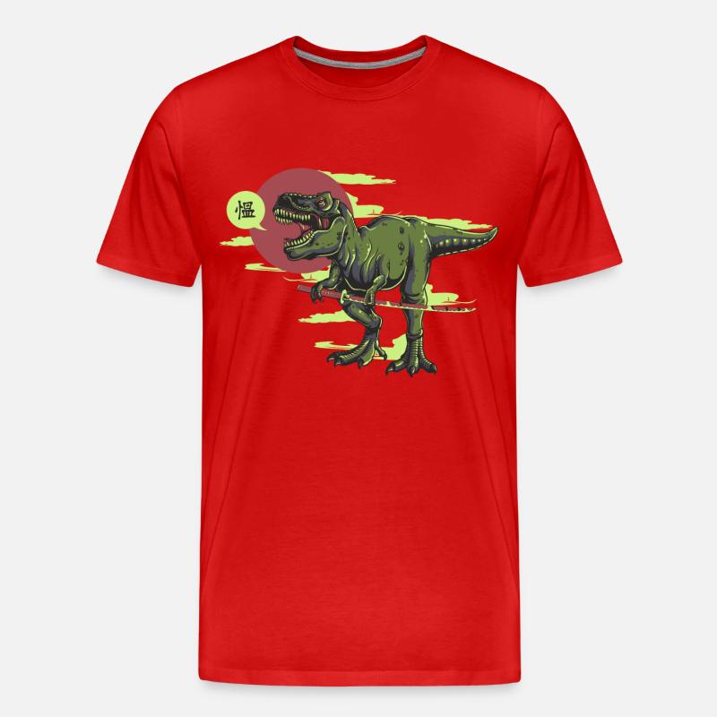 Samurai Rex Dinosaurier - Männer Premium Bio T-Shirt - Rot