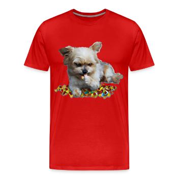 Mignon chien grignote des bonbons - T-shirt bio Premium Homme - rouge - Devant - Damien (186cm)