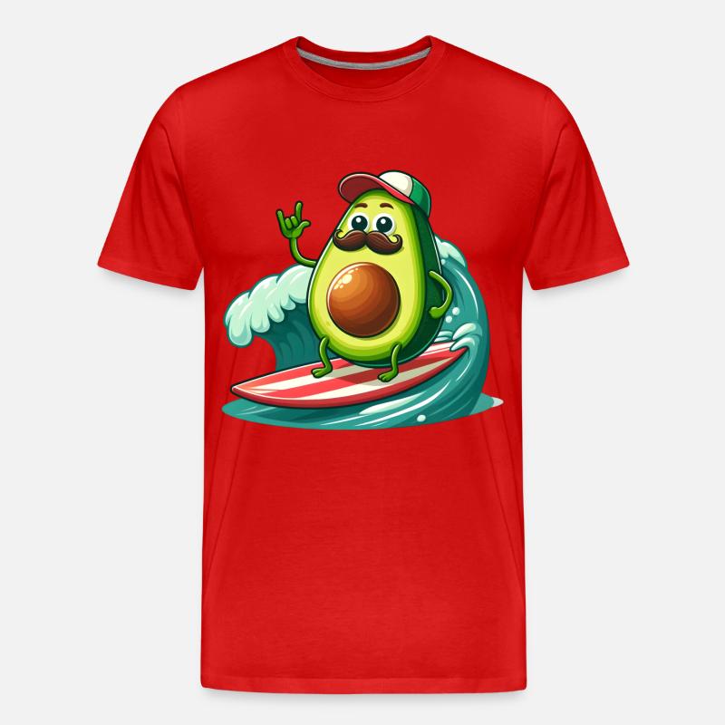 Surfende Avocado mit Schnurrbart - Männer Premium Bio T-Shirt - Rot