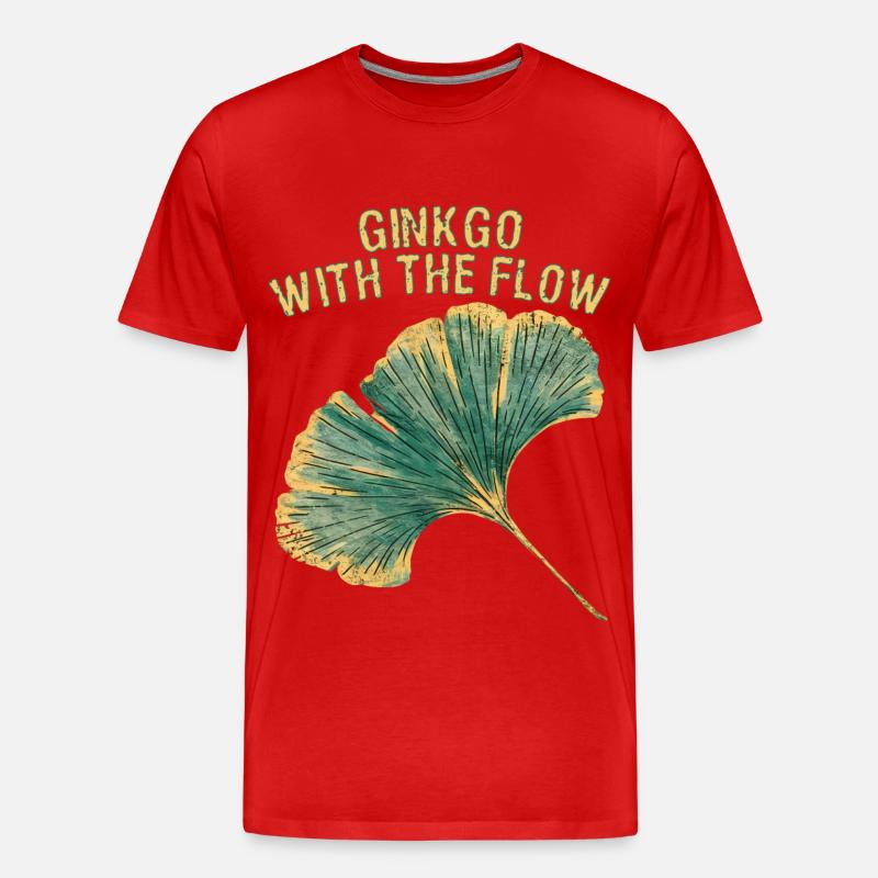 Ginkgo Blatt Herbst Spruch GINKGO WITH THE FLOW - Männer Premium Bio T-Shirt - Rot