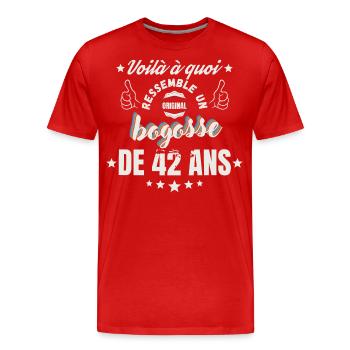 bogosse de 42 ans humour - T-shirt bio Premium Homme - rouge - Devant - Damien (186cm)