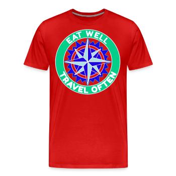 Bien manger Voyager souvent voyageurs - T-shirt bio Premium Homme - rouge - Devant - Damien (186cm)