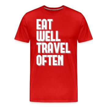 Bien manger Voyager souvent Touriste Voyageur du Monde - T-shirt bio Premium Homme - rouge - Devant - Damien (186cm)
