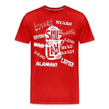 SINGAPORE SLANG, SINGLISH ~ WHITE WORDINGS - Men's Premium Organic T-Shirt - red - Front - Damien (186cm)
